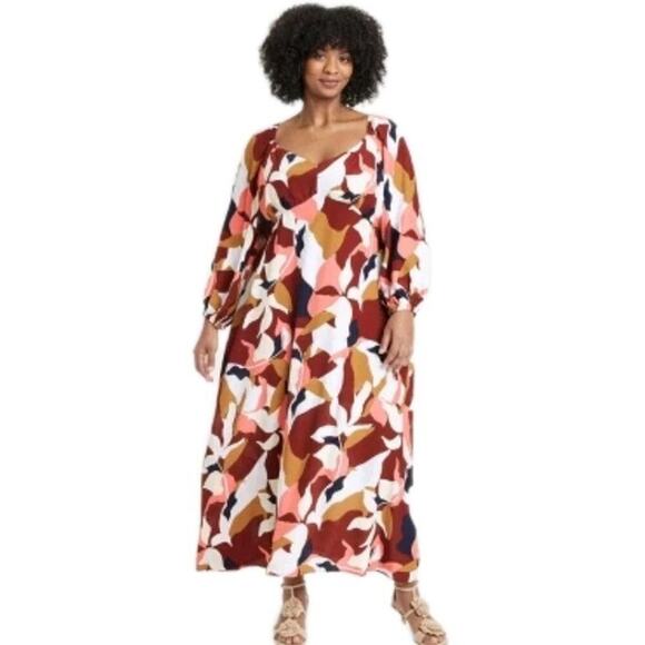 Womens A New Day Boho Long Sleeve Abstract Print Maxi Dress Multicolor Size 3X - Picture 1 of 7